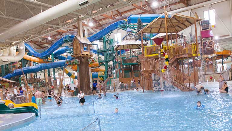 Overview of Chipmunk Cove play area at Great Wolf Lodge indoor water park and resort.
